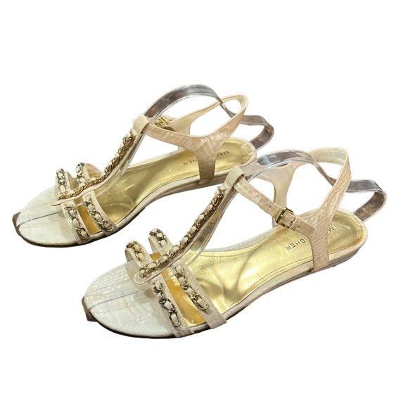 Marc Fisher Sandals Womens 9M Padalis Gold Chain T-strap Resort Wedding - Picture 2 of 12